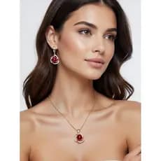Conjunto Colar + Brincos Rubi Vermelho Luxo Dourado Zircônia Brilho