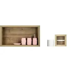 Nicho Para Banheiro Em Porcelanato E Porta Papel Higiênico   - Kit com 2 peças  (Madeirado)
