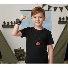 Kit Relógio Infantil tipo Militar Esportivo Cronômetro Alarme Luz LED + Colar Cordão ajustável Naruto 3D + Pulseira