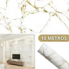 Papel Parede Marmorizado Dourado Premium 10 Metros Adesivo Autocolante Para Ambientes
