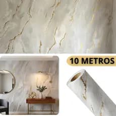 Papel Parede Mármore Dourado Fundo Cinza 10 Metros Adesivo Autocolante Lavável