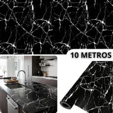Papel Adesivo Parede Mármore Preto 10 Metros Adesivo Autocolante Lavável