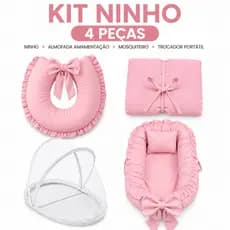 Kit Ninho Redutor Com Almofada de Amamentação + Trocador Portátil + Mosquiteiro Para Ninho Cor Lisa
