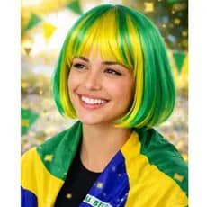 Peruca Brasil Verde e Amarela Curta Fantasia Torcida