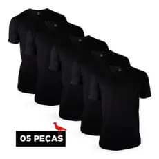 Kit 5 Camisetas Básicas Masculinas Lisas 5 Pretas de Alta Qualidade Gola Redonda