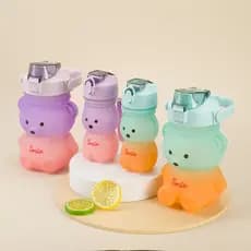 Kit Garrafa De Água Portátil Infantil 1400ml e 350ml Gradiente Em Forma De Urso Acessórios Fofo Copo