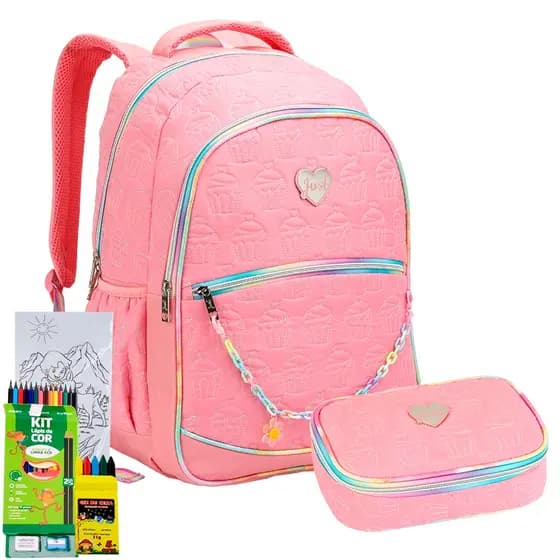 Kit Mochila Costas Estojo Box Just Juvenil Oficial Lançamento Meninas Colorida