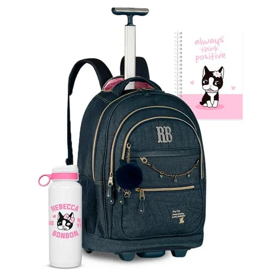 Mochila Carrinho Jeans Reforçada Rebecca Bonbon Espaçosa Juvenil RB Oficial