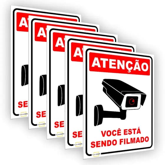 Placas Atenção Você está Sendo Filmado Monitoramento Câmera de Segurança 15x20cm
