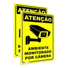 Placa Sinalização Atenção Ambiente Monitorado Por Câmera Segurança