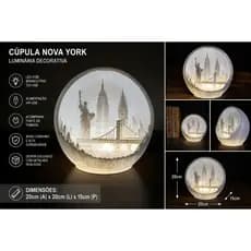Luminária Decorativa Cúpula New York 3D LED USB Dimerizável Decoração Design Moderno
