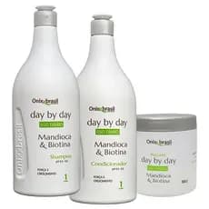 Kit Day by Day Mandioca e Biotina - Shampoo + Condicionador + Máscara | Fortalece e acelera o crescimento dos fios