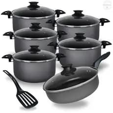 Jogo De Panelas Caçarolas 16 a 24 e Frigideira Alta 24 cm Com 5 Camadas De Antiaderente Teflon Grafite