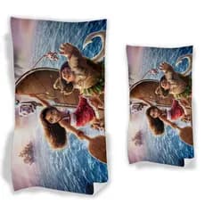 Toalha de Banho e Praia Estampadas Moana kt 2 peças uma  toalha de banho e praia e 1 de rosto novidade