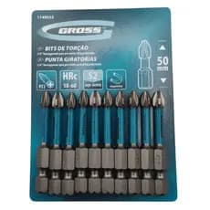 Ponta Bits Pz2 50mm Pozidriv encaixe rápido Impacto Torção Aço cromo Gross Kit 10 peças