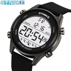 SYNOKE 9825C Relógio de silicone impermeável multifuncional masculino, tela grande, luminoso LED digital
