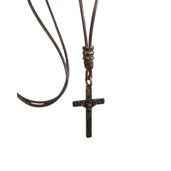 Cordão Crucifixo Masculino Ajustável Banho Ouro Envelhecido Religioso