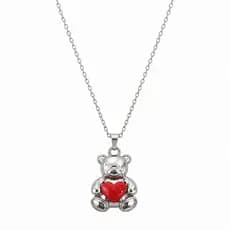 Colar Feminino Ursinho Love Coração Vermelho Aço Inox Delicado Presente Romântico