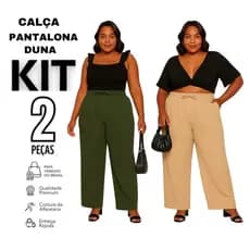 Kit 2 Calça Pantalona Duna Feminina Plus Size Elástico Na Cintura Com Bolso