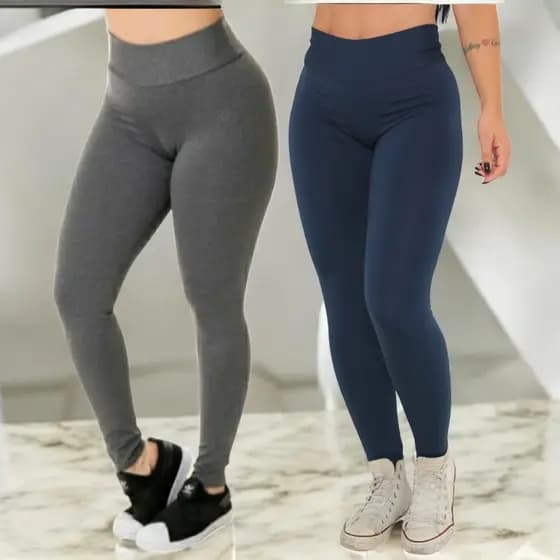 Kit 2 Calça Leg Azul e Cinza Legging Premium Suplex Levanta Bumbum