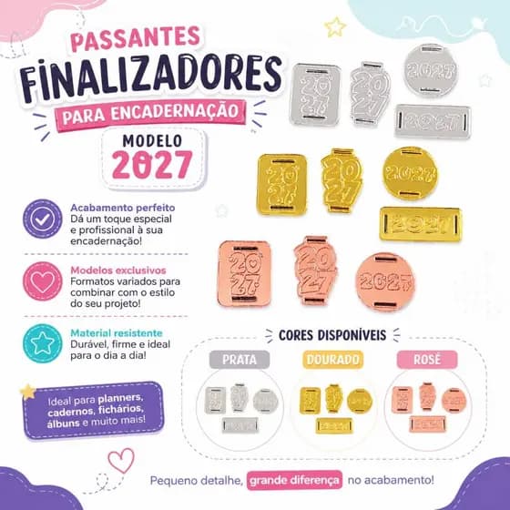 Passantes Finalizadores Acrílico “2027” – Encadernação - Agendas - Planners - Escolha as cores