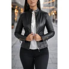Jaqueta Feminina 100% Couro Bovino Legítimo Premium Matelassê Casual Original Vaca 237