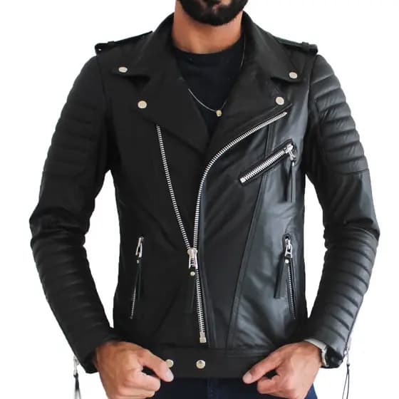 JAQUETA DE COURO LEGÍTIMO MASCULINA MOTOQUEIRO