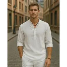 Camisa Social Linho Tipo Bata Masculina  Slim - Estilo Moderno e Elegante Casamento Praia Batizado