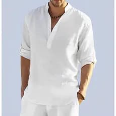 Bata Masculina Em Linho Tecnologico Leve Fresca Moderna Praia Batizado Ano Novo PROMOÇÃO MANGA LONGA