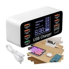 Carregador De Mesa USB 8 Portas C/ Painel Led USB Tipo C
