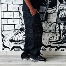 Calça Cargo Black Contrast, Calça Cargo, Calça Larga, Calça Linha Branca