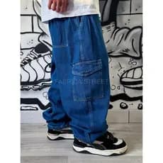 CALÇA CARGO AZUL ESCURO, CALÇA JEANS, CALÇA LARGA, CALÇA BAGGY