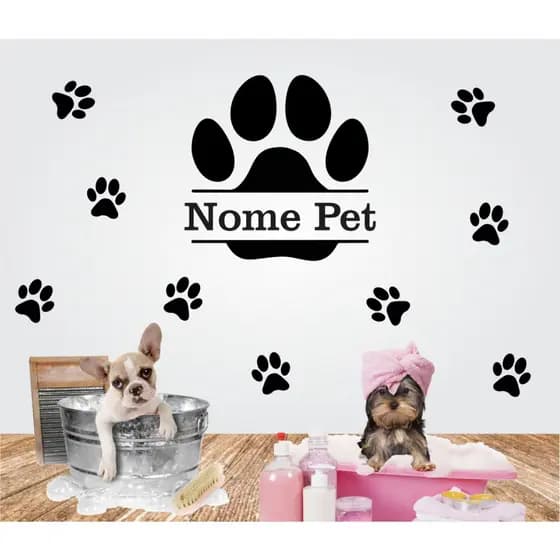 Adesivo Decorativo Parede Para Banho e Tosa Com Logomarca Nome Seu Pet Shop