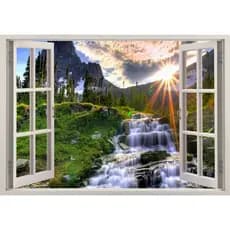 Adesivo De Parede P/ Quarto E Salas Montanhas Com Cachoeiras Imita Janela