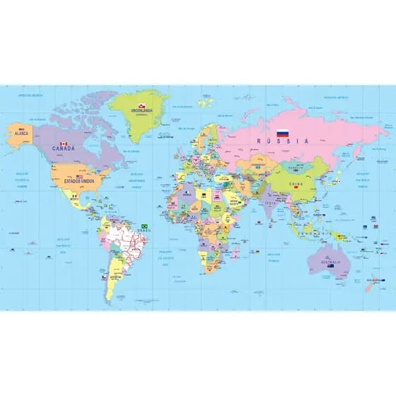 Mapa Mundi Alta Resolução Países Cidades Português 1,16X67CM