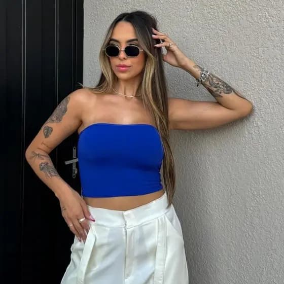 Top Tube Cropped Tubinho Básico Feminino Tomara que Caia Tecido Duplo Sem Bojo