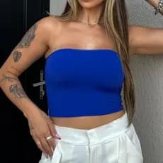Top Tube Cropped Básico Feminino Tomara que Caia Comprido Tubinho Duplo Sem Bojo