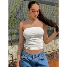 Top Tube Cropped Básico Feminino Tomara que Caia Comprido Tubinho Poliamida Duplo Sem Bojo