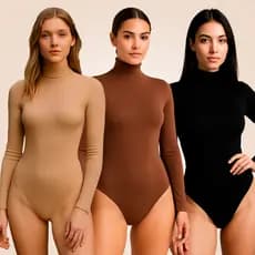BODY FEMININO MODA GRINGA BÁSICO E ESTILOSO TENDENCIA COM MANGA LONGA E GOLA ALTA SUPLEX