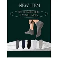 KIT 12 PARES DE MEIA UNISEX TAMANO 31-35 LISA CORES SORTIDA