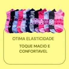 MEIAS FEMININA SOQUETE JUVENIL TAMANHO 31-35 ESTAMPA E LISA