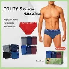 Cuecas Masculinas COUTY'S Algodão Puro - Conforto e Respirabilidade - Várias Cores - Pacote com 3 / Unidade