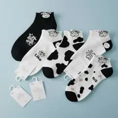 Kit Meias Femininas Vaquinha Cano Curto Estampa de Vaca Elástica  Sortido niu