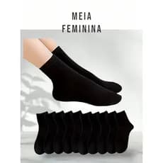 KIT 6-12 PAR MEIAS FEMININA CANO MEDIO LISA