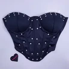 Cropped Cosert Corselet com alças Feminino Mangas Bufantes Princesa