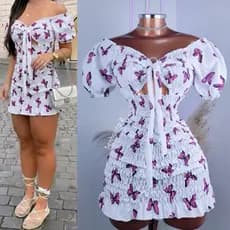 LANÇAMENTO Vestido Lastex Manga Bufante Moda blogueira Tendência BORBOLETA AZUL