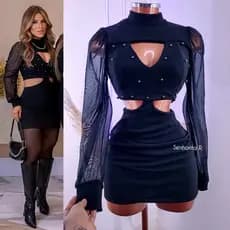 LANÇAMENTO Moda Festa Balada Luxo Vestido BRILHO PRETO Tendência FESTAS Pedraria TULE PAETÊ Stras