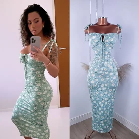 Longo Vestido Floral tendência 2026 verão encontrinho date romântico camponesa
