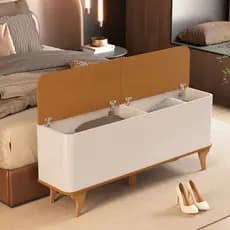 Banco Baú Recamier Aruma MDF com Pés de Madeira Organizador para Quarto Sala Closet