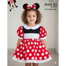 Vestido de luxo fantasia da Minnie com arquinho de Brinde